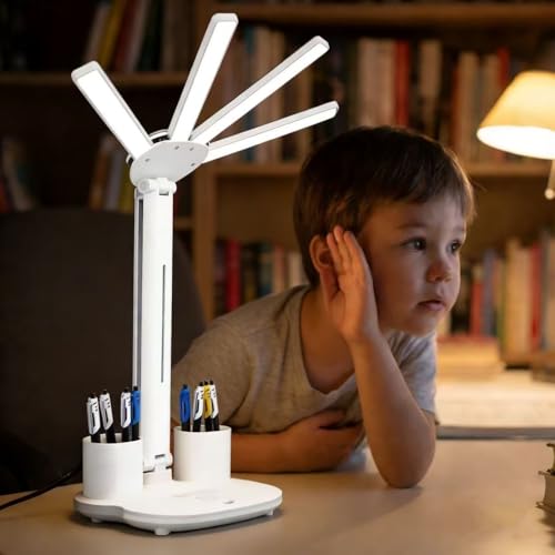 AI Smart Talking Desk Light with Clock,Interactive Talking Storyteller & Educational Companion, Adjustable Foldable Table Lamp with Pen Holder, 3 Brightness Levels, USB Charging Port