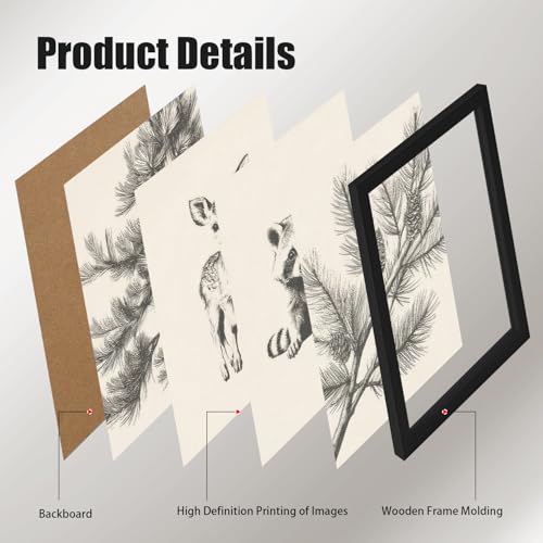 4Pcs Framed Wall Art Set Forest Animal Sketches on Canvas Nature Inspired Gallery Grade Artwork Ideal for Living Rooms Bedrooms and Children's Rooms 8x10 Ready to Hang - color: Sketch