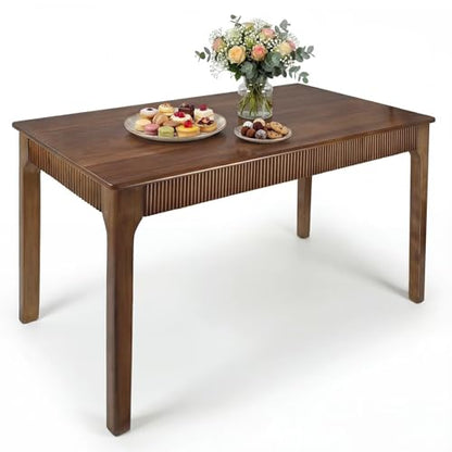 55" Solid Wood Dining Room Table,Rectangular Kitchen Real Wooden Table | 4-6 Person Modern Farmhouse Mid Century Fluted Design Furniture Desk for Home,Small Space,Apartment,Living Room Walnut - color: Walnut, size: 55" L x 29" W x 29" H