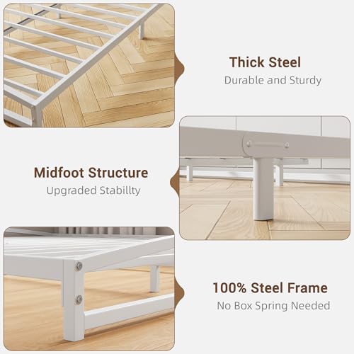 IDEALHOUSE Low Bed Frame, 6 in Full Size Metal Platform Bed Frame, White | Arch Design, Heavy Duty Bed Frame, Strong Bearing Capacity, No Box Spring Needed, - color: 6 Inch White, size: Full