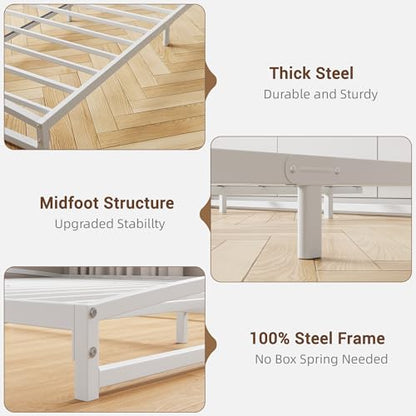 IDEALHOUSE Low Bed Frame, 6 in Full Size Metal Platform Bed Frame, White | Arch Design, Heavy Duty Bed Frame, Strong Bearing Capacity, No Box Spring Needed, - color: 6 Inch White, size: Full
