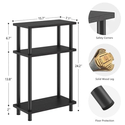 Apicizon Small Narrow Side Table, 3-Tier Skinny End Table, Black | Sofa Side Table, Slim End Table, Wood Storage Shelf, Slim Nightstand Bedside Table for Narrow Spaces, Living Room, Bedroom - color: Black, style: Narrow Side Table