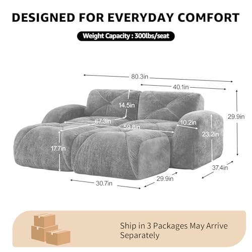 Black Loveseat Sectional Couches for Living Room, Velvet Fabric Boneless Couch, No Assembly Cloud Modular Sectional Sofa Love Seat with 2 Ottoman, Foam Couch Compressed Sofa Set, Sofas para Sala - color: Black, size: 2 Seater + 2 Ottoman