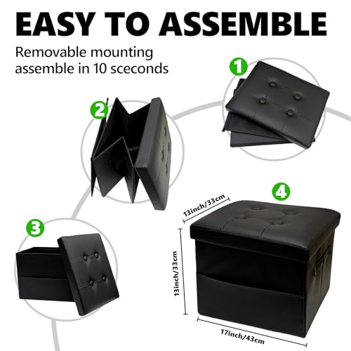 ALASDO Storage Ottoman Footrest Stool Small Ottoman with Storage Foldable Ottomans Foot Rest Footstool Bench for Living Room 17x13x13inches Black - color: Black