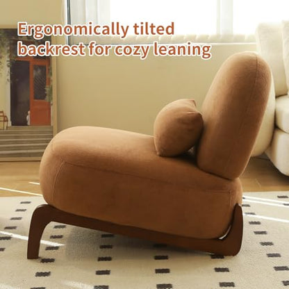 KEIKI Velvet Accent Chair with Solid Wood Legs, Armless Cute Single Seat Sofa for Living Room, Bedroom, or Reading Nook, Comfy Lounge Chair, Caramel - color: Caramel