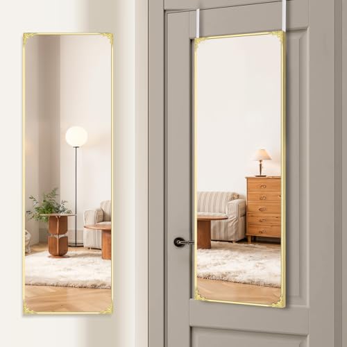 48"x14" Door Mirror, Rectangle Full Length Mirror, Over the Door Mirrors Full Length, Hanging Mirrors for Bedroom, Bathroom, Gold