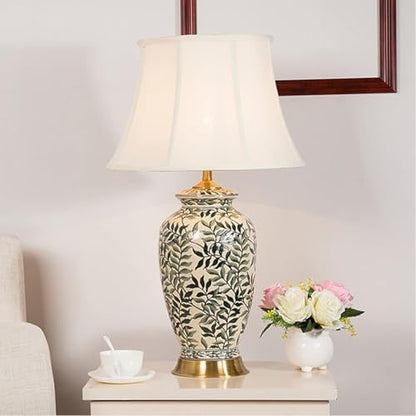 27.95 Modern Table Lamps, Ceramic Table Lamp with Painted Leaves, White Bedside Table Lamp, Table Lamp for Bedroom, Living Room, Study Room