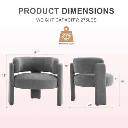 Modern Accent Barrel Chair,Mid Century Single Armchair with Curved Backrest Upholstered Side Reading Chair with 3 Legs Comfy Sherpa Chair for Bedroom and Living Room (Gray, Set of 1) - color: Grey, size: Set of 1