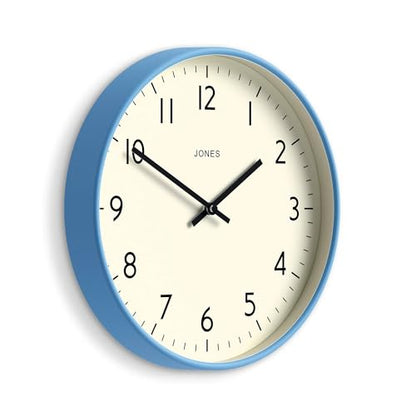 JONES CLOCKS® Studio Clock | Modern Round wall Clock | 12" | Mid Blue | Easy to Read Numbers | Versatile Design for Kitchen, Living Room or Office - color: Mid Blue