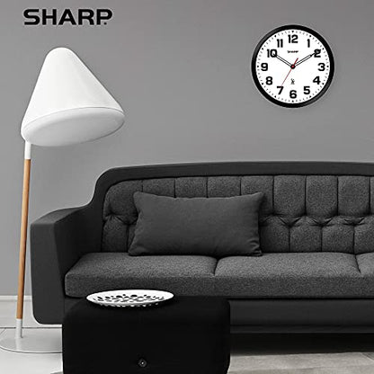 Sharp 12-Inch Atomic Wall Clock, Battery Operated, White with Black Frame | Self-setting atomic time; Easy-read analog face; Automatic time adjustment; Simple setup; Versatile home or office style - color: Black / White, size: Large