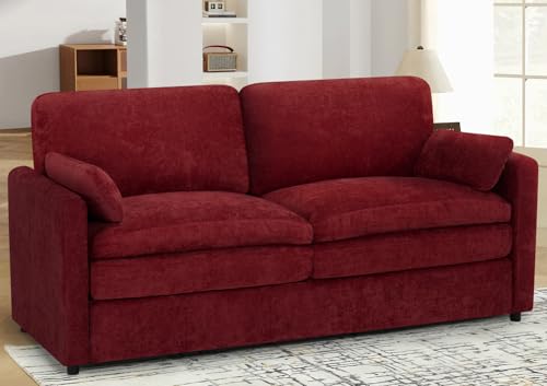 69" Chenille 2 Seats Sofa with 2 Pillows, Red | Modern Upholstered Sofa with Deeper Seats, Comfy Sofa with Thickened Cushions for Living Room, Apartment - color: Red, size: Loveseat