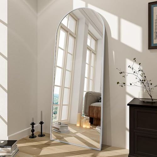 BEAUTYPEAK 65" x 24" Arch Full-Length Mirror with Stand, Silver | Full Body Arched Mirror with Standing, Leaning or Wall-Mounted for Wall, Ideal for Bedroom, Dressing Room, Entryway - color: Silver, size: 65"L x 24"W