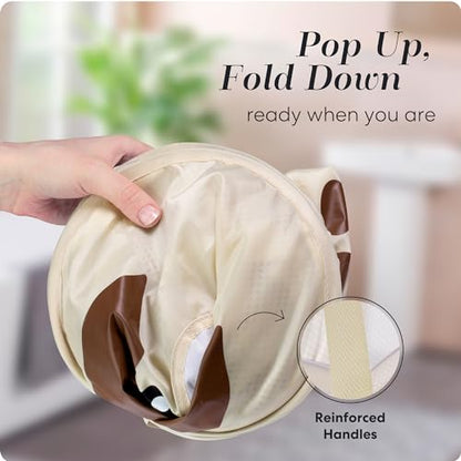 Pop Up Laundry Hamper, Cute Puppy 71L Collapsible Mesh Basket with Handles | Collapsible Mesh Pop Up Hamper, Wide Opening, Side Pocket, Breathable, Sturdy, Foldable, Space-Saving for Clothes Storage - color: Puppy