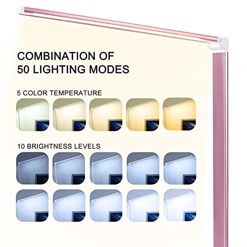 Led Desk Lamp, Desk Lamp with USB Charging Port, 5 Color Modes, 10 Brightness, Natural Light, Eye Caring Reading Lamp, Desk Light for Home Office, Table Lamp, Touch Control, Auto-Timer, Pink - color: Pink