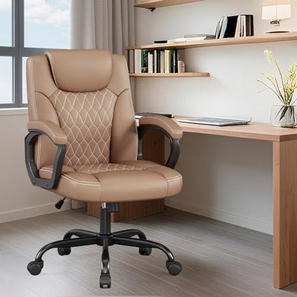 Misolant Office Chair, Executive Desk Chair, PU Leather Comfortable Ergonomic Chairs with Fixed Armrest, Adjustable Height, Rocking Function, 360° Swivel Wheels, Brown - color: Brown