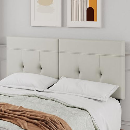 Upholstered Tufted King Size Headboard,PU Leather Wood Head Board with Metal Legs, Adjustable Height from 42” to 56”, Bed Headboard in Modern Design,Backboard for Bed, Beige Grey - color: Beige Grey, size: King