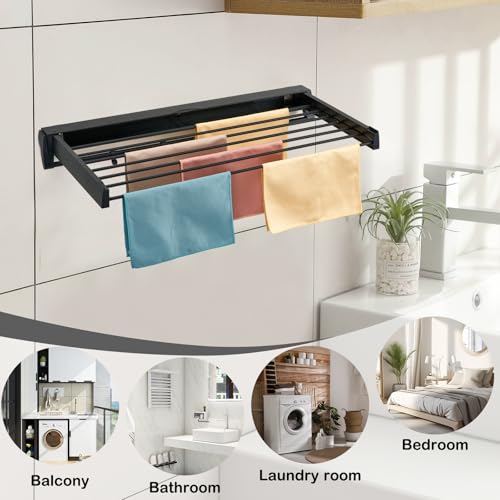 Wall Mounted Drying Rack, Aluminum Collapsible, 88 lbs Capacity, Foldable Laundry Rack for Drying Clothes (Black)