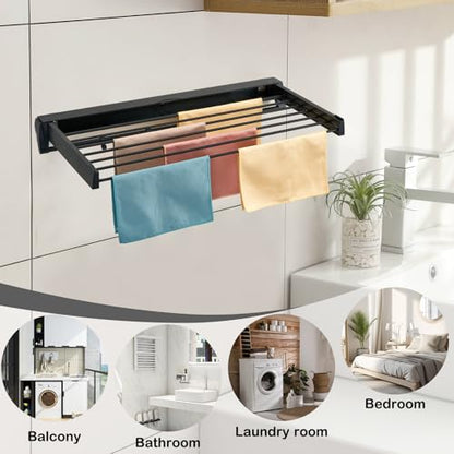 Wall Mounted Drying Rack, Aluminum Collapsible, 88 lbs Capacity, Foldable Laundry Rack for Drying Clothes (Black)
