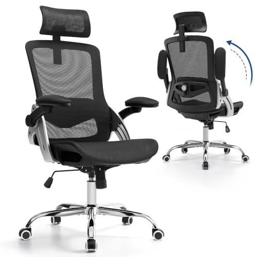 Fizzin Office Chair Mesh Desk Chair with 3D Armrests Computer Chair | Ergonomic Office Chair with Adjustable Lumbar Support and Headrest 125° Tilt and Wide Mesh Cushion High Back Home Desk Chair - color: Black