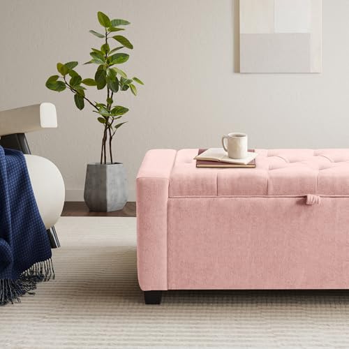 GRAINELL 42.13” Storage Ottoman Bench, Upholstered Tufted Bedroom Bench | End of Bed Storage Bench for Living Room & Entryway, 350 lb Capacity - color: Pink