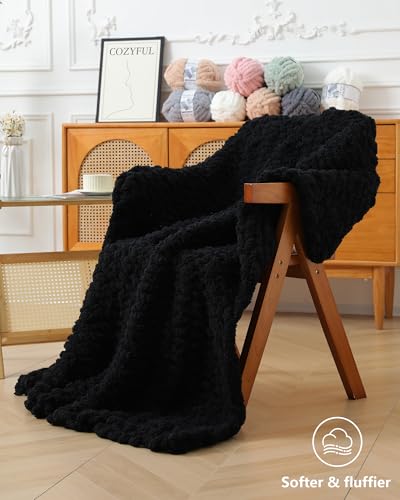 Cozyful Chunky Yarn for Hand Knitting, #9 Thick Jumbo Big Chunky Yarn for Crocheting, Super Chunky Knit Blanket Yarns, Large Chunky Chenille Yarns, 8 Pack (30 yds 8 oz Each Skein), Black - color: Black