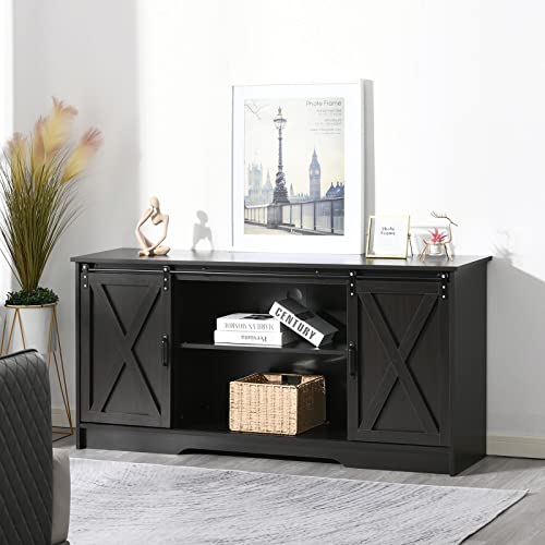 4 EVER WINNER TV Stand for 65 Inch TV, Farmhouse TV Stand with Storage Cabinets and Adjustable Shelves, Media Entertainment Center TV Console Table for Living Room, Bedroom, Dark Brown - color: Espresso