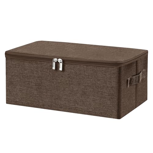 ANMINY Fabric Storage Bins with Zipper Lids, 15"x10"x6", Coffee, 1 PCS | 15.6Qt Cotton Linen Storage Box, PP Board Frame, Washable Collapsible, with Handles & 3-side Open Lid, Stackable, Small - color: Coffee, size: Small (Pack of 1)