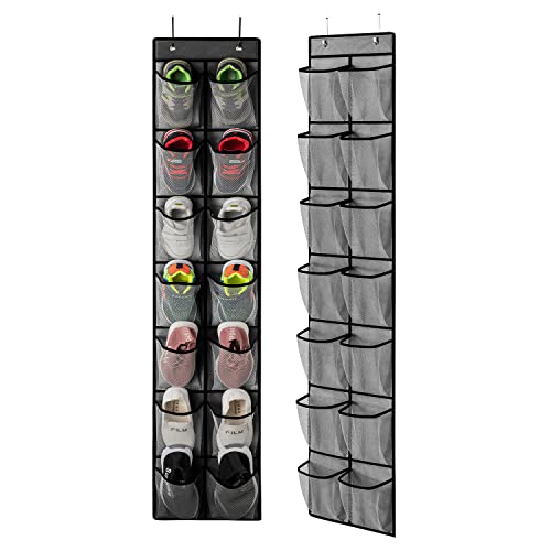 KEEPJOY 2 Pack Grey14 Pockets Over the Door Shoe Organizer, Hanging Shoe Organizer with 4 Hooks Door Shoe Holder with Mesh Deep Pockets Closet Door Shoe Storage Bag (Grey-2Pack) - color: Grey-2 Pack of 14