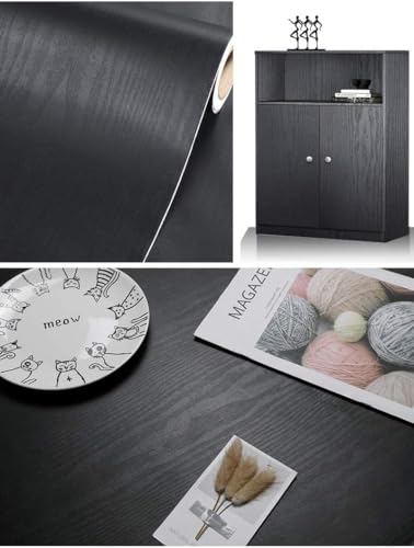tiltil Black Wood Peel and Stick Wallpaper Wood Contact Paper 11.8" × 393" | Self-Adhesive Wallpaper Removable Waterproof Wall Paper Vinyl for Countertop Furniture Kitchen Countertop Easy to Clean - size: 11.8" x 393"
