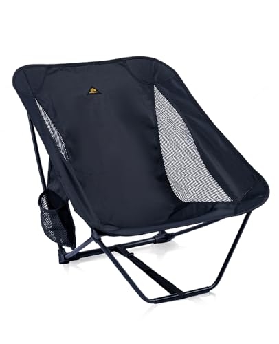 Low Ultralight Compact Folding Chair (Black) | with Side Pocket and Carry Bag, for Camping Backpacking Hiking - color: Black