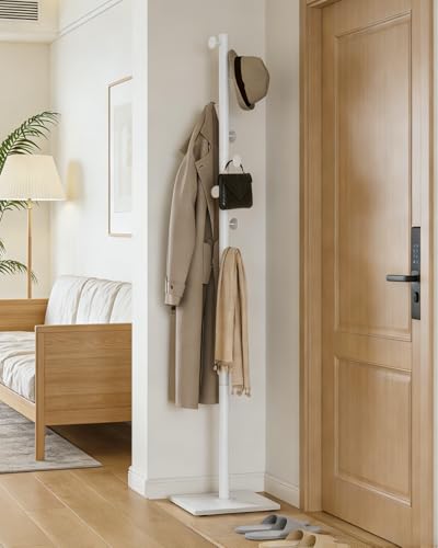 Coat Rack Freestanding, Clothing Rail with 8 Hooks, White | Small Standing Coat Hanger Stand with Heavy Rock Slab Base, Modern Metal Coat Tree with 8 Hooks for Bedroom, Office, Hallway - color: White