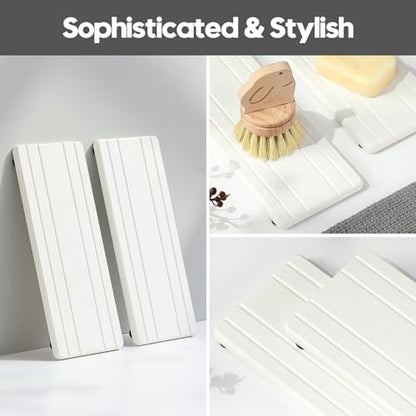 2PCS Diatomite Quick Stone Drying Tray Mat for Bathroom & Kitchen Counter, Instant Dry Water Absorbent Drink Bar Coaster,Vanity Sink Caddy Organizer,Dish Soap Sponge Holder, White,9"x3.5" - color: 2pack-9"x 3.5" - White
