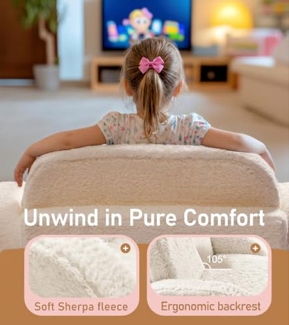 little dove 2-in-1 Sherpa Fold Out Kids Couch, Extra Wide Comfy Kid Chair, Convertible Kids Sofa, Foldable Kid Couch with High Density Foam for Boys & Girls, Beige - color: Beige