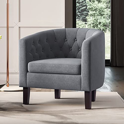 BELLEZE Accent Barrel Arm Chair, Set of 2 Modern Comfy Upholstered Tufted Club Chair with Sturdy Legs and Linen Fabric for Bedroom Living Room - Gray - color: Grey, size: 2 x Linen Chair