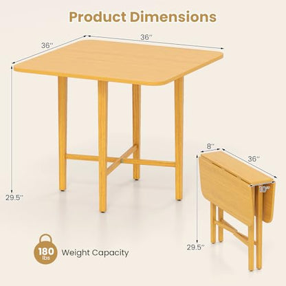 GOFLAME Square Drop Leaf Dining Table for 2-4 People, Folding Kitchen Table with Solid Rubber Wood Legs, Farmhouse Extendable Table for Dining Room, Living Room, Small Space, Natural - color: Natural