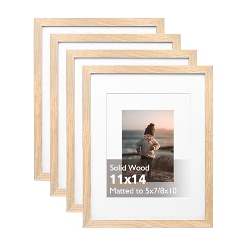 11x14 Picture Frame Natural, Solid Wood Frames 14x11 with Acrylic Plexiglass for Pictures 5x7/8x10 with Mat or 11x14 without Mat, Tabletop and Wall Display Photo Frame Set of 4 - color: Natural, size: 11x14
