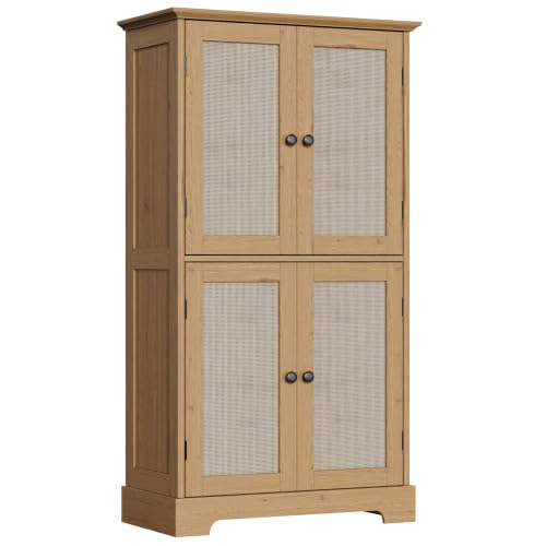 ChooChoo Bathroom Floor Cabinet with Adjustable Shelves | Bathroom Storage Cabinet, 4 Doors, Freestanding Cupboard for Living Room, Rustic Oak - color: Rustic Oak, size: 11.81"D x 23.62"W x 43.31"H