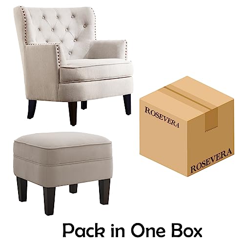 Rosevara Ember Accent Chairs,Mid Century Modern Armchair for Living Room with Ottoman Comfy Seat,Tub Sofa for Bedroom Reading Room, Pearl Beige Velvet - color: Pearl Beige Velvet