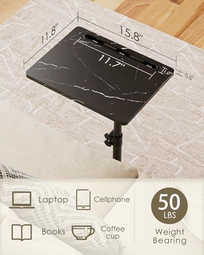 Masupu Sofa Arm Tray Table - 360° Swivel Height Adjustable End Table, Small Snack Side Table for Couch, C Shaped Table for Bed, Chair or TV Tray Table(Marble Black) - color: Marble Black
