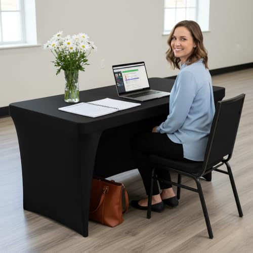 Nasitos 2 Pack Black Table Cloth 6 Foot-Spandex Fitted Tablecloth Rectangle Tables, Open Back Stretch Folding Trade Show Table Covers Fabric Washable & Wrinkle Resistant for Parties, Wedding, Event - color: Black, size: 6FT