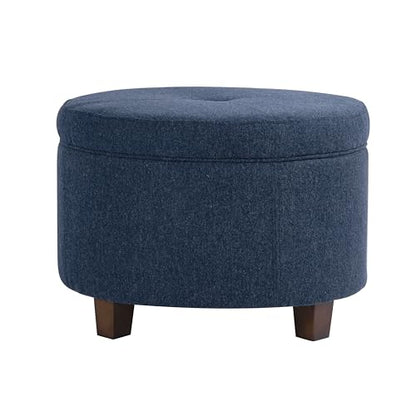 HomePop 24" Large Round Storage Ottoman - Blue Woven Fabric - color: Blue Woven Fabric