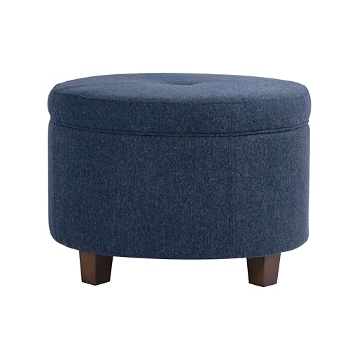 HomePop 24" Large Round Storage Ottoman - Blue Woven Fabric - color: Blue Woven Fabric