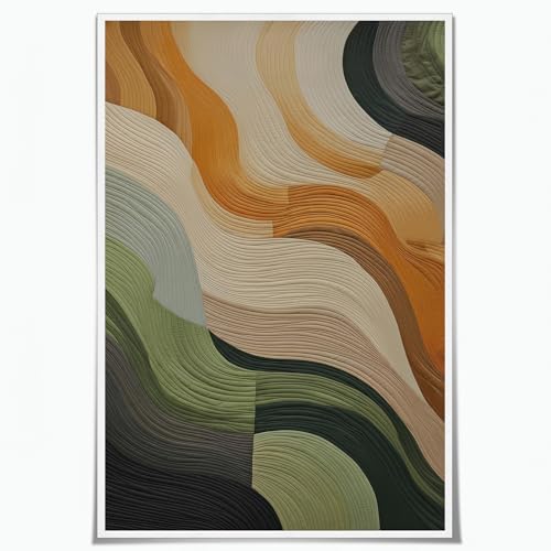 Mid Century Modern Print Modern Boho Wabi Sabi Poster 16x24 Inch Unframed | Abstract Wavy Wall Art Prints Geometric Textured Poster for Bedroom Living Room Dorm Apartment Office Bathroom Kitchen Decor - color: Flowing Gradient Waves - UnFramed