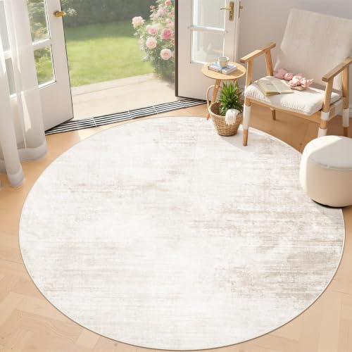 4ft Round Rug Living Room Area Rugs: Washable Modern Abstract Circle Rug Soft Non Slip Neutral Rugs Stain Resistant Indoor Carpet for Bedroom Kitchen Dining Room Home(Beige,4' Round) - color: Beige, size: 4' (Round)