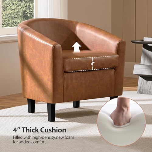 Yaheetech Accent Chairs Set of 2, Faux Leather Barrel Armchairs Brown | Water-resistant Faux Leather Chairs with High-density Foam and Solid Wood Legs for Living Room, Waiting Room, Small Space - color: Brown(faux Leather), style: without Ottoman