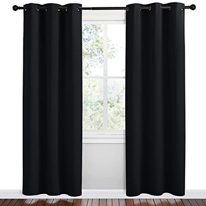 NICETOWN Bathroom Blackout Thermal Curtains and Drapes, 2 Panels, 42 inches Wide by 78 inches Long, Black, Solid Thermal Insulated Grommet Blackout Drapery Panels for Window - color: Black, size: 42"W x 78"L (Pack of 2)
