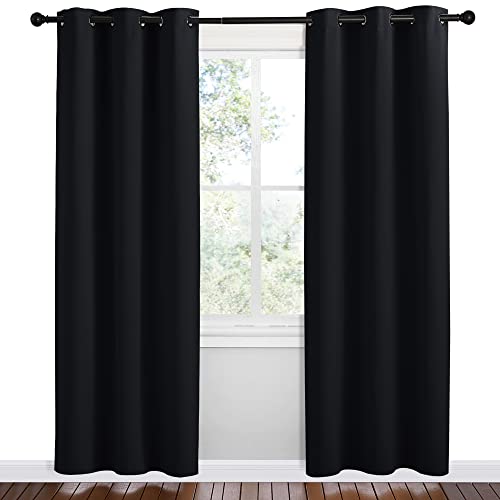 NICETOWN Bathroom Blackout Thermal Curtains and Drapes, 2 Panels, 42 inches Wide by 78 inches Long, Black, Solid Thermal Insulated Grommet Blackout Drapery Panels for Window - color: Black, size: 42"W x 78"L (Pack of 2)