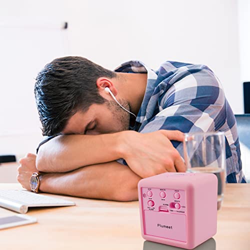 Plumeet Digital Alarm Clock Kids Clock with Snooze and White Nightlight - Easy Setting Travel Alarm Clocks Display Time, Date, Alarm - Ascending Sound - Battery Powered (Baby Pink) - color: Baby Pink