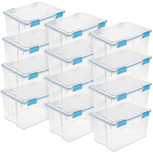 Sterilite 12-Pack Gasket Box, Weather-Resistant Storage Bins with Latching Lids, 54 Quart - Heavy-Duty Organizing Containers for Closet, Bathroom, and Office - size: 54 Quart, style: 12 Pack