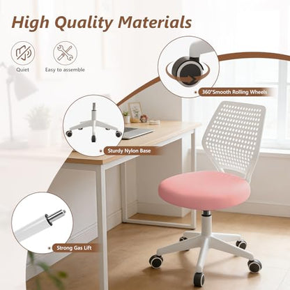 JPBSTO Armless Desk Chair, Height Adjustable Swivel Office Rolling Task Chairs with Soft Mesh Padded Cushion, Ergonomic Small Study Computer Chair - color: Light Pink